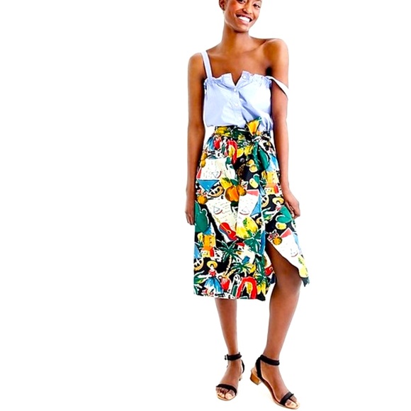 J. Crew Dresses & Skirts - J. CREW POSTCARD SPAIN PRINTED NOVELTY MIDI SKIRT SZ 0